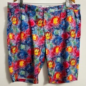 HRESKI Golf Shorts Mens 40 Colorful Loud Paint Splatter Lightweight Comfort